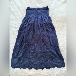 Elegant Navy Blue Embroidered Skirt low rise or high rise